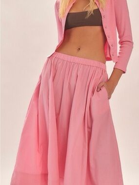 Pink Full-Length Flowing Women's Skirt and lightweight cardigan set